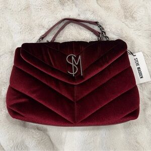 New Steve Madden Red Bloodstone velvet Bevelyn Crossbody Satchel purse bag